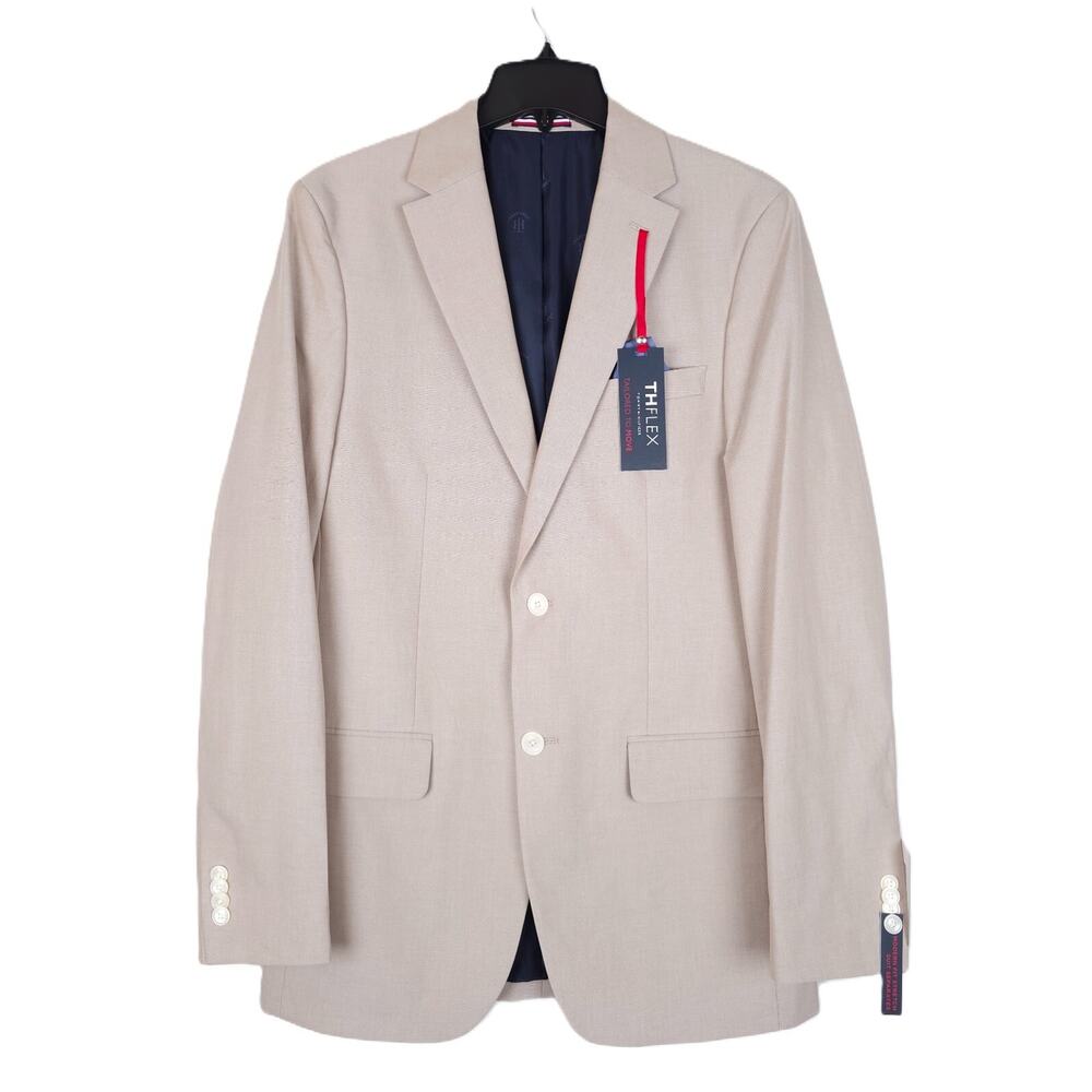 Tommy Hilfiger Mens Modern Fit Suit Jacket Blazer 38L Tan Solid Stretch Chambray